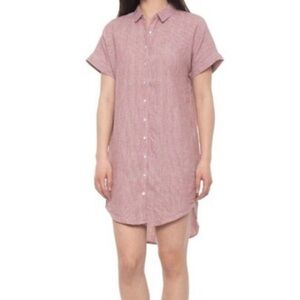Tahari 100% Linen Red And White Pinstripes Shirtdress‎ Size M